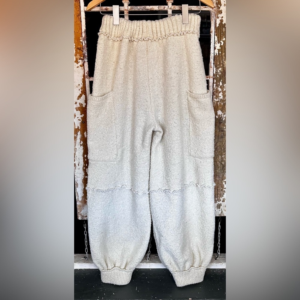 Boho Teddy Fleece Jogger Pants Cream Cozy Lounge Free People Style - Picture 6 of 8